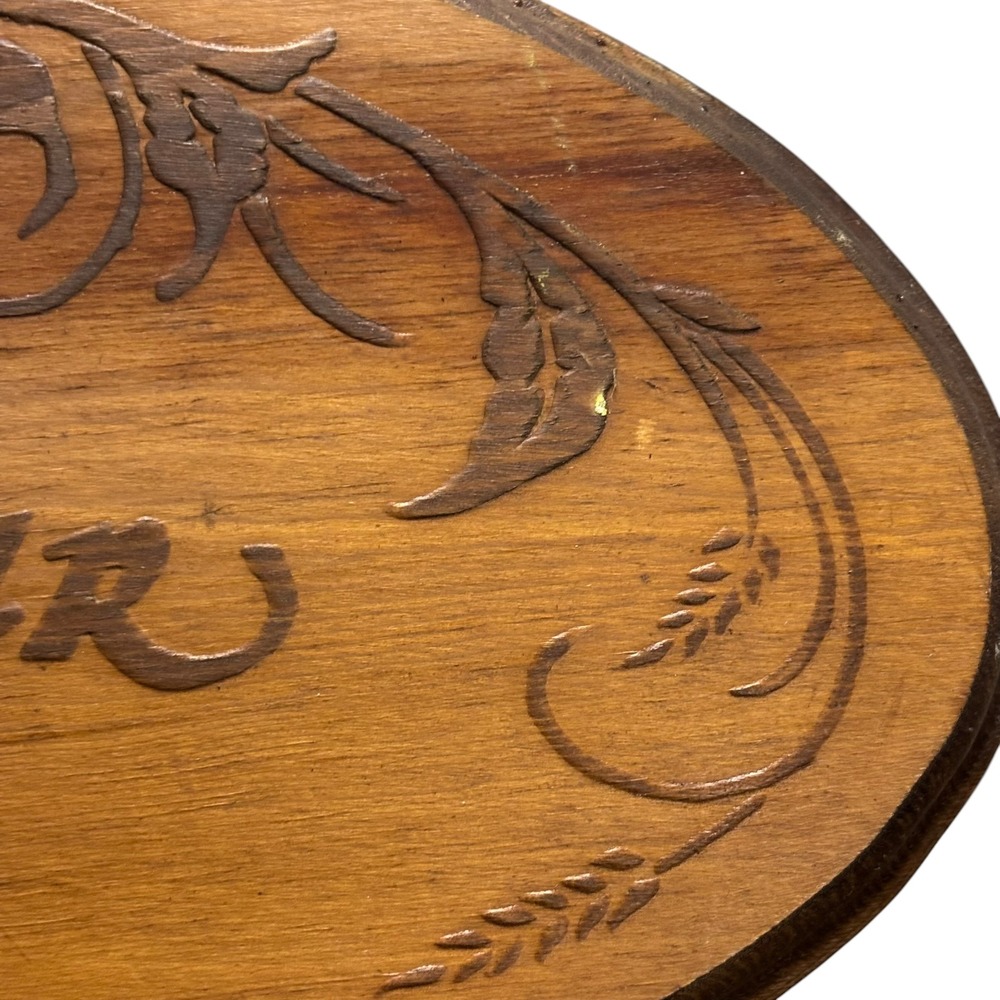 Vintage God Bless Our Home Oval Wood Wall Plaque Engraved Floral Wheat 14 Inch - Picture 4 of 8